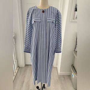 🆕 a love a Blue and White Striped Long sleeve midi Dress